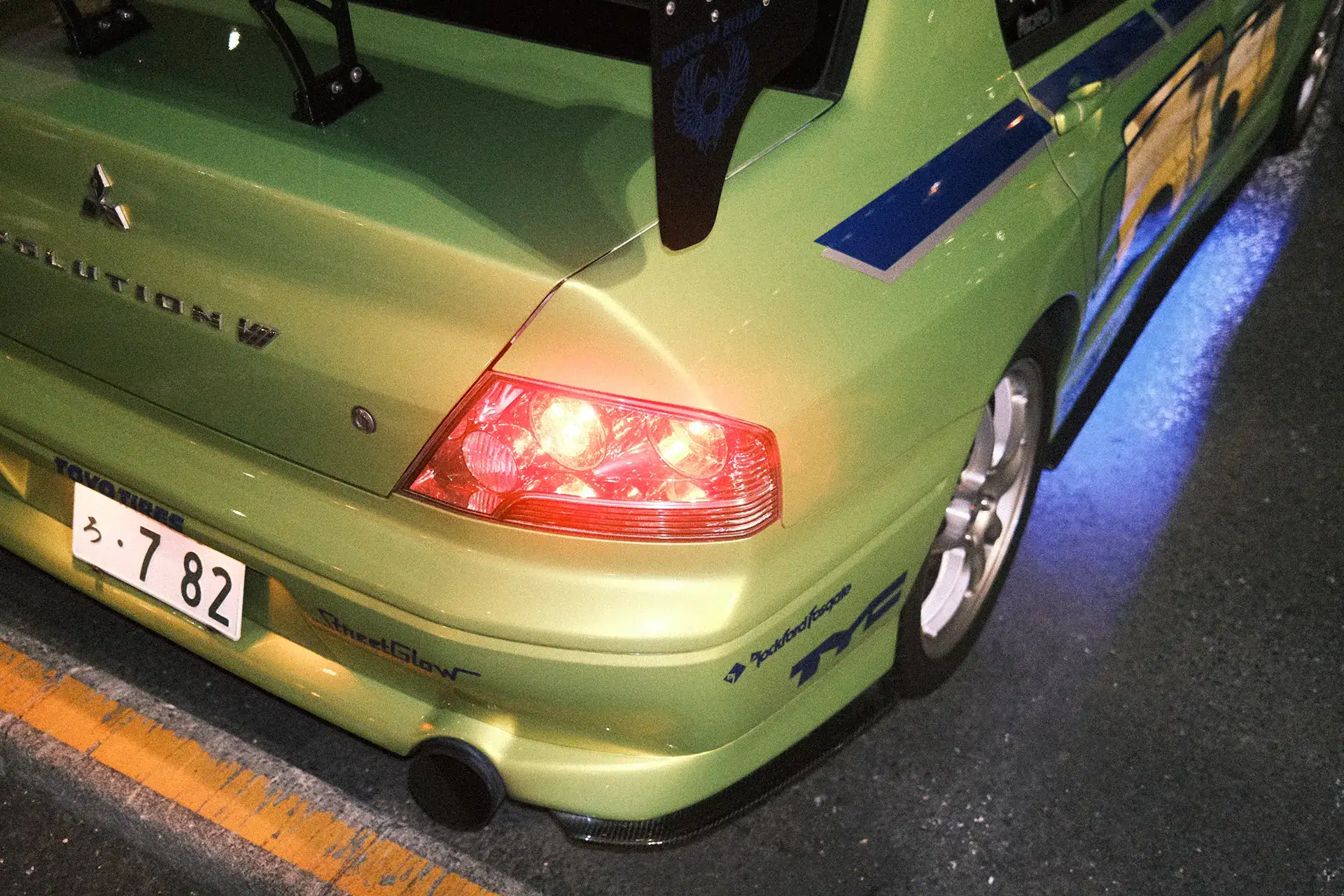 A tuned car at a night car meet in Tokyo, Japan