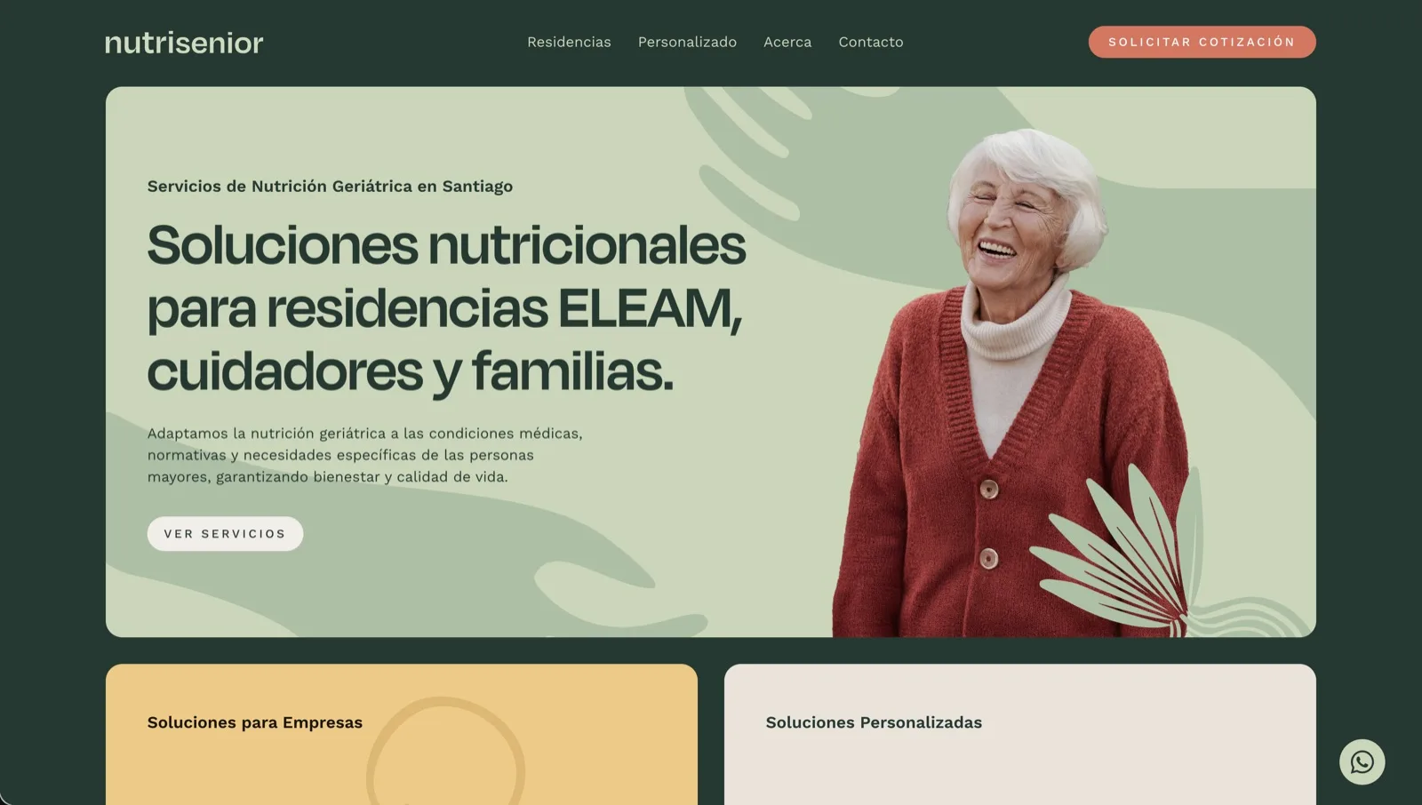 The NutriSenior website, branding and web design by Cubilani for a geriatric nutrition team in Santiago, Chile