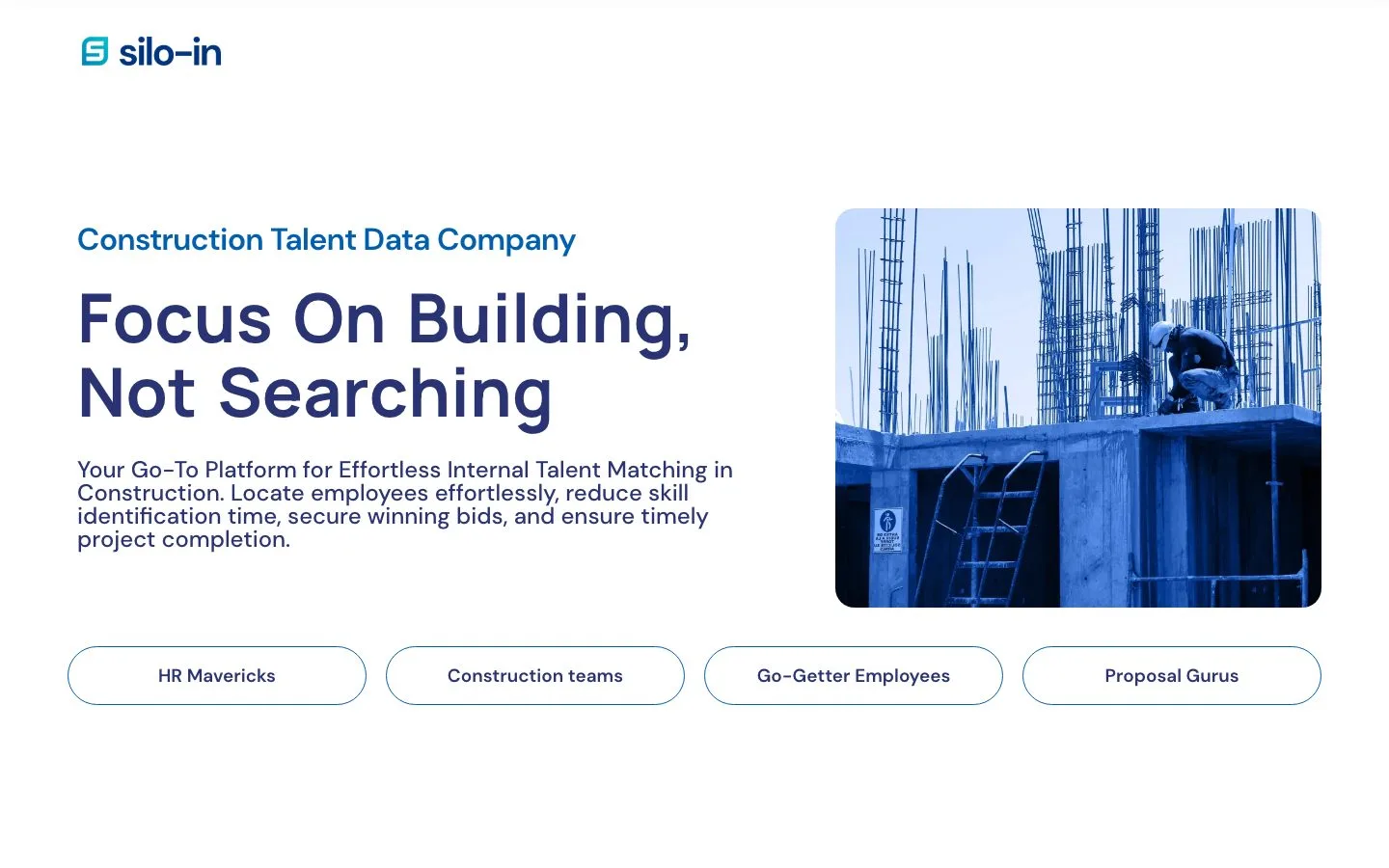 The Silo In home page in January 2025: a blue platform page with the heading Focus On Building, Not Searching