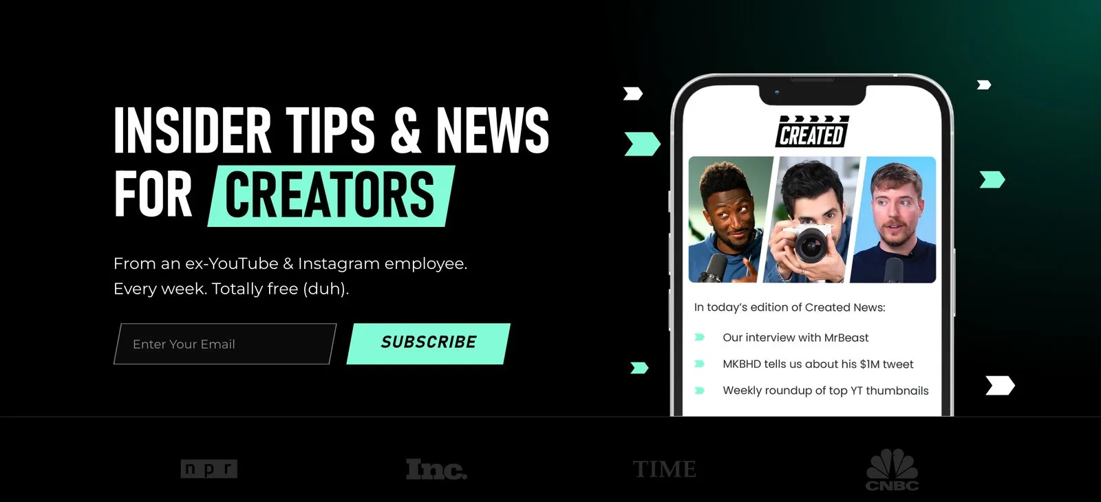 Website redesign examples: created.news, redesigned in 2026 for creator Jon Youshaei